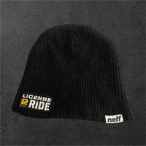 Neff Black Ribbed “License To Ride” Patch Beanie
